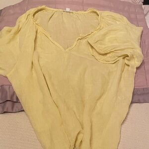 J. Jill Light Yellow Women's linen Blouse with puff sleeves